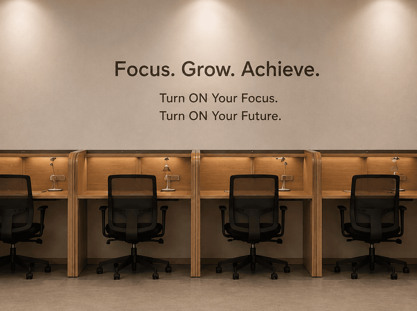 포커스온 공간 사이니지 — Today's Goal 집중하기·미루지 않기·끝내기 / START. FOCUS. FINISH.